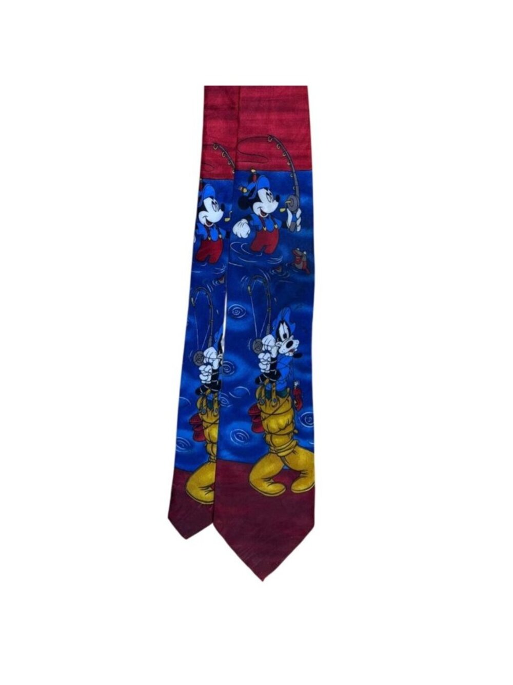 Disney Mickey Red & Blue Neck Tie Cartoon Theme Microfiber Fishing Motif